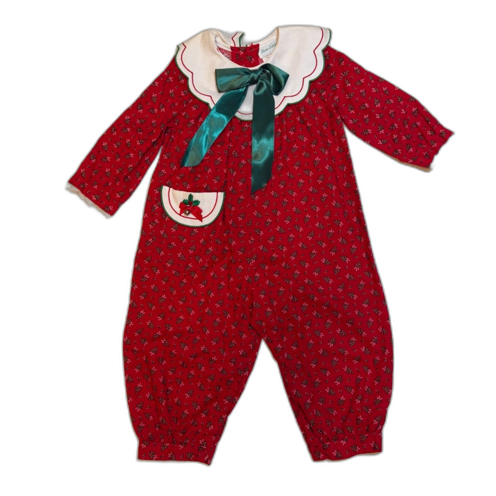 Vintage Rare Editions Christmas Holly Jumper / Romper - Girls Size 3T